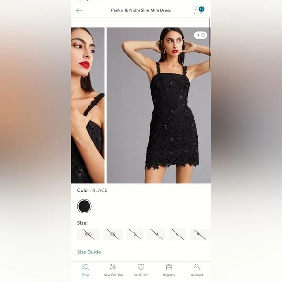 Anthropologie Pankaj & Nidhi Black Floral Appliqué Lace Mini Dress Size XS - Picture 7 of 7